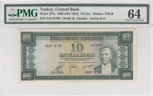 Turkey, 10 Lira, 1953, UNC, p157
PMG 64, serial number: S12 57793
Estimate: $750-1500