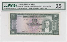 Turkey, 10 Lira, 1963, VF, p161
PMG 35, serial number: A02 038705
Estimate: $75-150