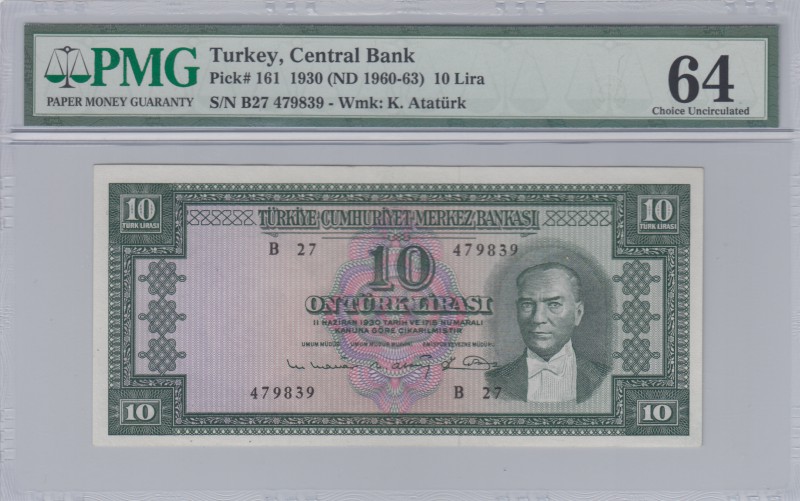 Turkey, 10 Lira, 1963, UNC, p161
PMG 64, serial number: B27 479839
Estimate: $...