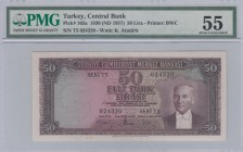 Turkey, 50 Lira, 1957, AUNC, p165
PMG 55, serial number: T5 024320
Estimate: $1000-2000