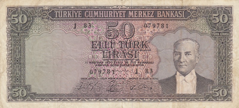 Turkey, 50 Lira, 1964, VF, p175
serial number: I83 079781
Estimate: $15-30