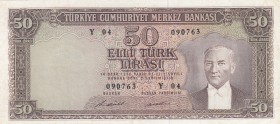 Turkey, 50 Lira, 1971, XF, P187a
Serial Number: Y94 090763, pressed, This Prefix is very rare
Estimate: $100-200