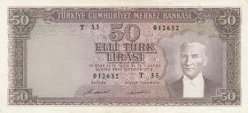 Turkey, 50 Lira, 1971, AUNC, p187A
serial number: T33 012632, natürel
Estimate: $50-100
