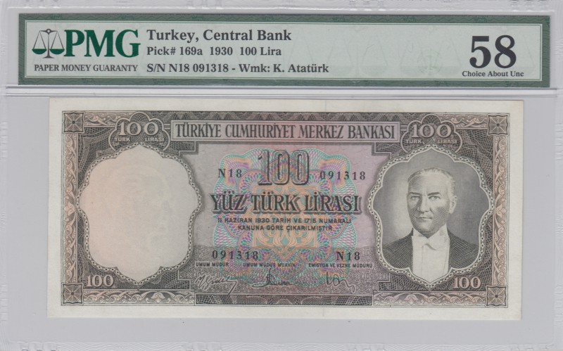 Turkey, 100 Lira, 1958, AUNC (+), p169
PMG 58, serial number: N18 091318
Estim...