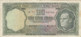 Turkey, 100 Lira, 1969, FINE (+), p182
serial number: F77 047456
Estimate: $20-40