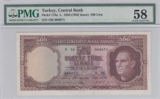 Turkey, 500 Lira, 1962, AUNC (+), p178
PMG 58, serial number: S56 000671
Estimate: $750-1500