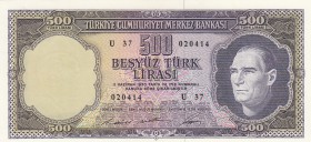 Turkey, 500 Lira, 1968, UNC, p183
serial number: U37 020414
Estimate: $500-1000