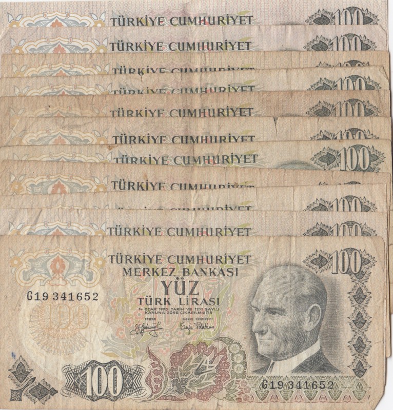 Turkey, 100 Lira, 1972-1979, FINE / VF, p189, (Total 19 banknotes)
Estimate: $1...