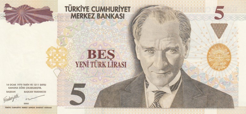 Turkey, 5 New Turkish Lira, 2005, UNC, p217, NICE NUMBER
serial number: A74 325...