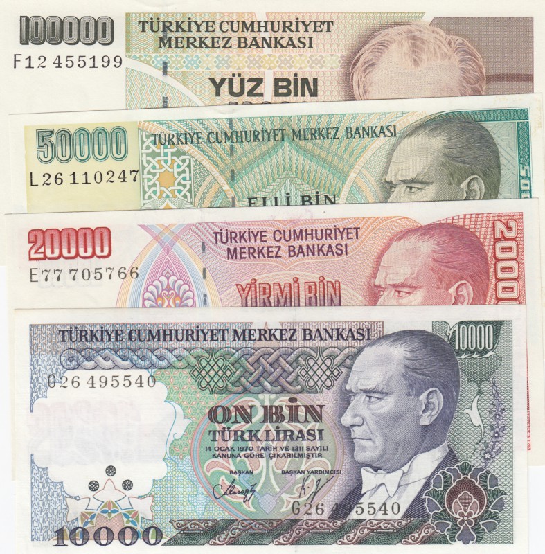 Turkey, total 4 banknotes, UNC, 6. Emission
10.000 Lira (G26), 20.000 Lira (E77...