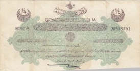 Turkey, Ottoman Empire, 1/4 Lira, 1915, VF (-), p71, Talat / Cavid
V. Mehmed Reşad period, sign: Talat / Hüseyin Cahid, AH: 18 Octaber 1331, serial n...