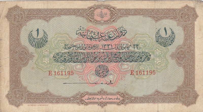 Turkey, Ottoman Empire, 1 Lira, 1916, VF, p83, Talat / Hüseyin Cahid
V. Mehmed ...