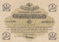 Turkey, Ottoman Empire, 5 Kurush, 1916, XF (-), p87, TALAT
V. Mehmed Reşad period, sign: Talat / Hüseyin Cahid, AH:6 August 1332, serial number: 45 6...