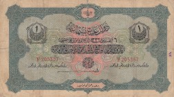 Turkey, Ottoman Empire, 1 Lira, 1916, VF (-), p90a, Talat / Hüseyin Cahid
V. Mehmed Reşad period, sign: Talat / Hüseyin Cahid, AH: 6 August 1332, ser...