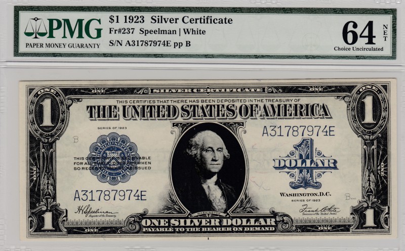 United States Of America, 1 Dollar, 1923, UNC, Fr237
PMG 64 NET, Silver certifi...