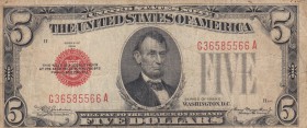 Unıted States Of America, 5 Dollars, 1928, VF, p379c
1928C, serial number: G36525566A
Estimate: $15-30