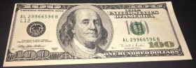 United States Of America, 100 Dollars, 1996, XF, p503
serial number: AL 29966596B
Estimate: $100-110