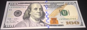 United States Of America, 100 Dollars, 2009, UNC, p535
serial number: LA 00004070C, A Serie, Low serial number
Estimate: $100-150