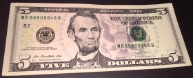 United States Of America, 5 Dollars, 2013, XF, p539
serial number: MB 88808848B
Estimate: $10-15