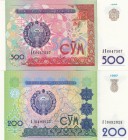 Uzbekistan, 200 and 500 Som, 1997/1999, UNC, p80- p81, (Total 2 banknotes)
serial number: AJ 0492025 and AK 6047507
Estimate: $5-10