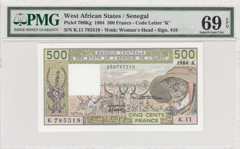 West Afrıcan States, Senegal, 500 Francs, 1984, UNC, p706kg
PMG 69 EPQ, serial ...