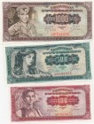 Yugoslavia, 100 Dinara, 500 Dinara and 1000 Dinara, 1963, UNC, p73 / p74 / p75, (Total 3 banknotes)
serial number: AD 009638, AG 499338 and DF 741833...