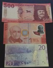 Sweden, 20 Kronor, 2015; Hungary 500 Forint 2018; Costa Rica 1000 Colones 2009 and Uruguay 20 Pesos 2011, Burma 1 Kyat 1958, UNC, (Total 5 banknotes)...