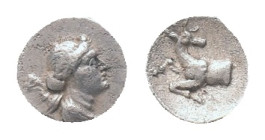 IONIA, Ephesos, Obol, ca 245-202 BC. AR Obv: Draped bust of Artemis right; bow and quiver over shoulder Rev: Forepart of stag left Condition: Good ver...
