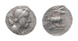 IONIA, Ephesos. Obol, Circa 245-202 BC. AR Obv: Draped bust of Artemis right; bow and quiver over shoulder. Rev:Stag standing right. Condition: Good v...