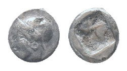 IONIA, Phokaia, Trihemiobol, 521-478 BC, AR Obv: Female head left, wearing helmet or close fitting cap Rev: Quadripartite incuse square Condition: Goo...