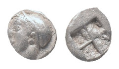 IONIA, Phokaia, Trihemiobol, 521-478 BC, AR Obv: Female head left, wearing helmet or close fitting cap Rev: Quadripartite incuse square Condition: Goo...