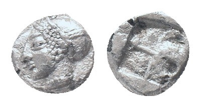 IONIA, Phokaia, Trihemiobol, 521-478 BC, AR Obv: Female head left, wearing helme...