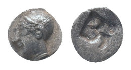 IONIA, Phokaia, Trihemiobol, 521-478 BC, AR Obv: Female head left, wearing helmet or close fitting cap Rev: Quadripartite incuse square Condition: Goo...