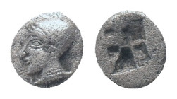 IONIA, Phokaia, Trihemiobol, 521-478 BC, AR Obv: Female head left, wearing helmet or close fitting cap Rev: Quadripartite incuse square Condition: Goo...