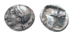 IONIA, Phokaia, Trihemiobol, 521-478 BC, AR Obv: Female head left, wearing helmet or close fitting cap Rev: Quadripartite incuse square Condition: Goo...