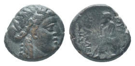 IONIA, Smyrna, 190-50 BC, AR, AE Obv: Laureate head of Apollo right Rev: Homer seated left, holding roll, scepter behind Condition: Good very fine
We...