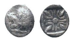 IONIA, Miletos, obol, late 6th century BC. AR Obv: Forepart of roaring lion right, head reverted. Rev: Star-shaped ornament in square incuse Condition...