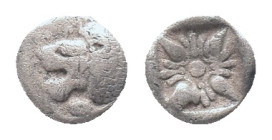 IONIA, Miletos, obol, late 6th century BC. AR Obv: Forepart of roaring lion right, head reverted. Rev: Star-shaped ornament in square incuse Condition...