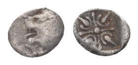 IONIA, Miletos, obol, late 6th century BC. AR Obv: Forepart of roaring lion right, head reverted. Rev: Star-shaped ornament in square incuse Condition...