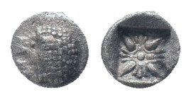 IONIA, Miletos, obol, late 6th century BC. AR Obv: Forepart of roaring lion right, head reverted. Rev: Star-shaped ornament in square incuse Condition...