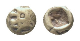 KINGS OF LYDIA. Time of Alyattes to Kroisos, Circa 620/10-550/39 BC. EL Hemihekte. Sardes. Obv: Head of roaring lion Left, with star on forehead. Rev:...