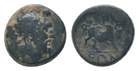 LYDIA. Tralleis. ca. 3rd-2nd cent. BC. AE Obv: Laureate head of Zeus right
Rev: Bull standing right Condition: Good very fine
Weight: 7.49 g
Diamet...