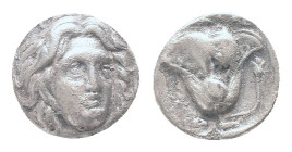 ISLANDS off CARIA, Rhodos. Rhodes. Circa 170-150 BC. AR Drachm Obv: Radiate head of Helios facing slightly right Rev: Rose with bud to right; pilos to...