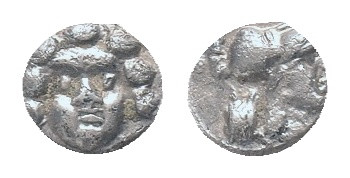 PISIDIA, Selge, Obol. 350-300 BC. AR Obv: Facing head of Gorgoneion.
Rev: Helme...