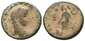 SYRIA, Seleucis and Pieria. Antioch. Elagabalus. AD 218-222. Æ 8 Assaria . Laureate head right / Tyche seated left on rock outcropping, holding palm b...