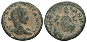 SYRIA, Seleucis and Pieria. Antioch. Elagabalus. AD 218-222. Æ 8 Assaria . Laureate head right / Tyche seated left on rock outcropping, holding palm b...