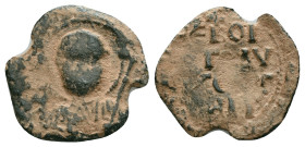 Tancred AD 1101-1112. AntiochFollis Æ[Ο] ΠЄ -Τ[P]-O-C, nimbate bust of St. Peter facing, raising his right hand in benediction and holding cross with ...