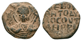 Tancred AD 1101-1112. AntiochFollis Æ[Ο] ΠЄ -Τ[P]-O-C, nimbate bust of St. Peter facing, raising his right hand in benediction and holding cross with ...