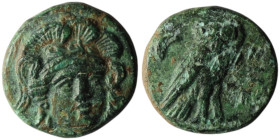 TROAS. Sigeion. (Circa 355-334 BC).
AE Bronze (12mm, 1,81g)
Obv: Head of Athena facing slightly to right, wearing triple-crested helmet
Rev: Owl stand...