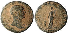 Trajan (AD 98-117). Rome
AE Sestertius (31mm, 23,07g)
Obv: Bust of Trajan, laureate, draped on left shoulder, right.
Rev: Abundantia, draped, standing...